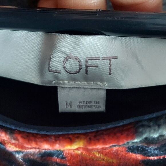 LOFT Velvet Dress Floral Print Split Sleeve Shift Dress Medium - Picture 5 of 7